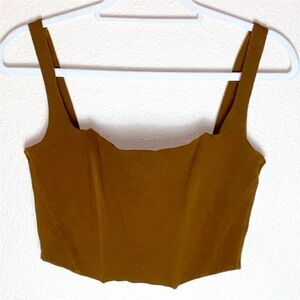 3 for $10 🛍️ BEIGE BOTANY Corset Crop Top Square Structured Brown Zipper Back